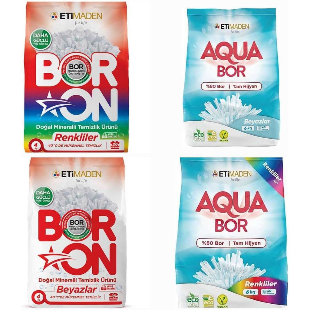 Eti Maden Aquabor Çamaşır Deterjanı Renkli 6 kg Beyazlar 6 kg Boron Beyazlar Için 4 kg Renkliler Için 4 kg Çamaşır Deterjanı Fiyatı
