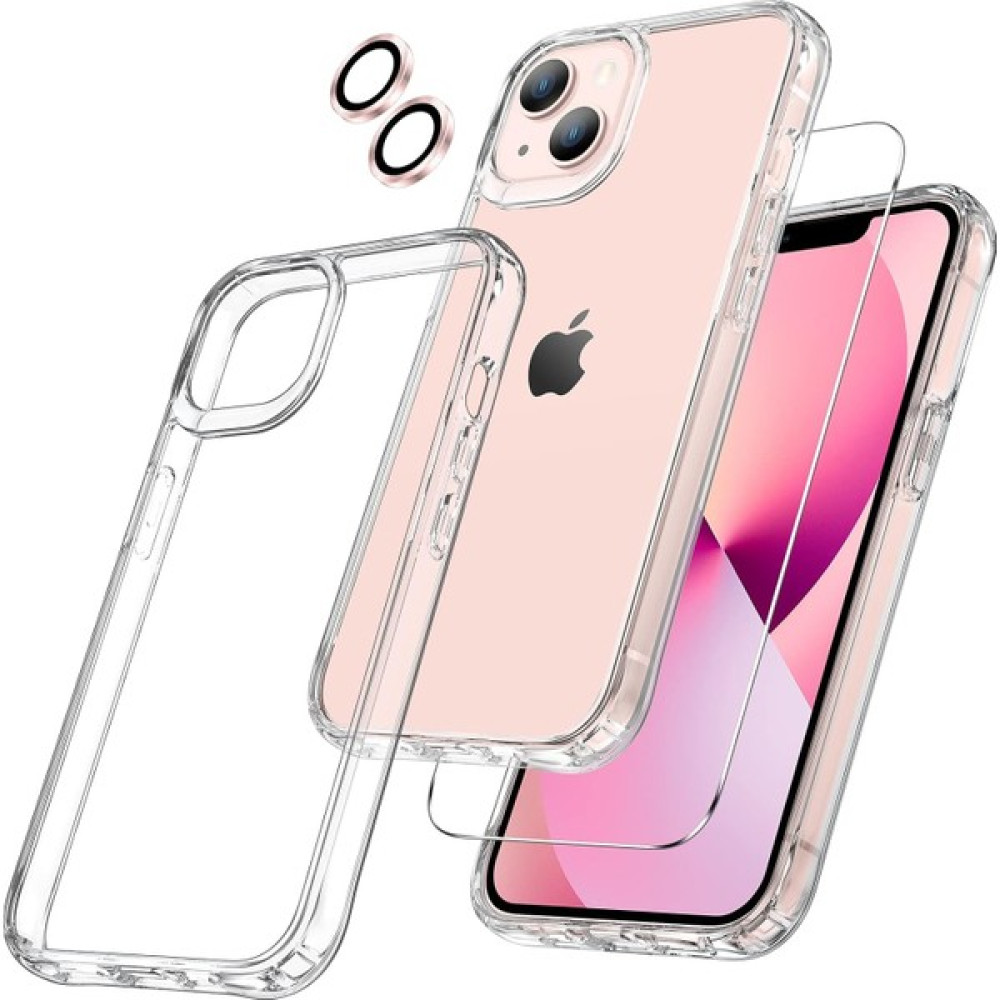 Etiget iPhone 13 Şeffaf Kılıf, Kamera Lens Koruyucu, Cam Ekran Koruyucu 3'in 1 Süper Set - Pembe Cep Telefonu Kılıfı Fiyatı