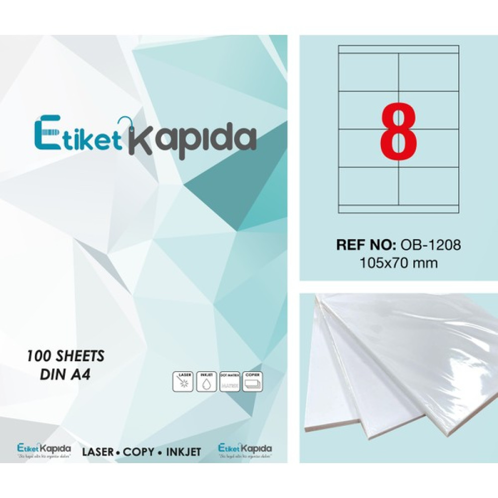 Etiket Kapıda A4 Yapışkanlı Hazır Etiket Laser Etiket 105 x 70 mm 100 Sayfa 800 Etiket Etiket Makinesi Fiyatı