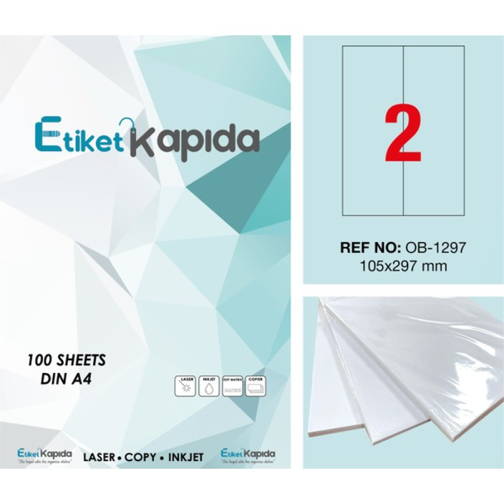 Etiket Kapıda A4 Yapışkanlı Hazır Laser Etiket 105 x 297 mm 100 Sayfa 200 Etiket - Beyaz - 100 Adet Etiket Makinesi Fiyatı