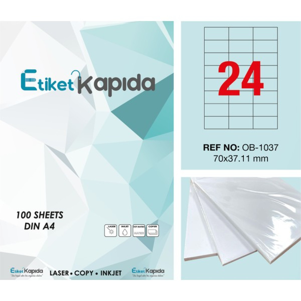 Etiket Kapıda A4 Yapışkanlı Hazır Laser Etiket 70 x 37,11 mm 100 Sayfa 2400 Etiket Etiket Makinesi Fiyatı