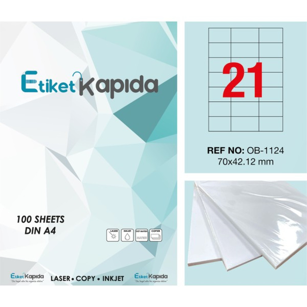 Etiket Kapıda A4 Yapışkanlı Hazır Laser Etiket 70 x 42,12 mm 100 Sayfa 2100 Etiket Etiket Makinesi Fiyatı