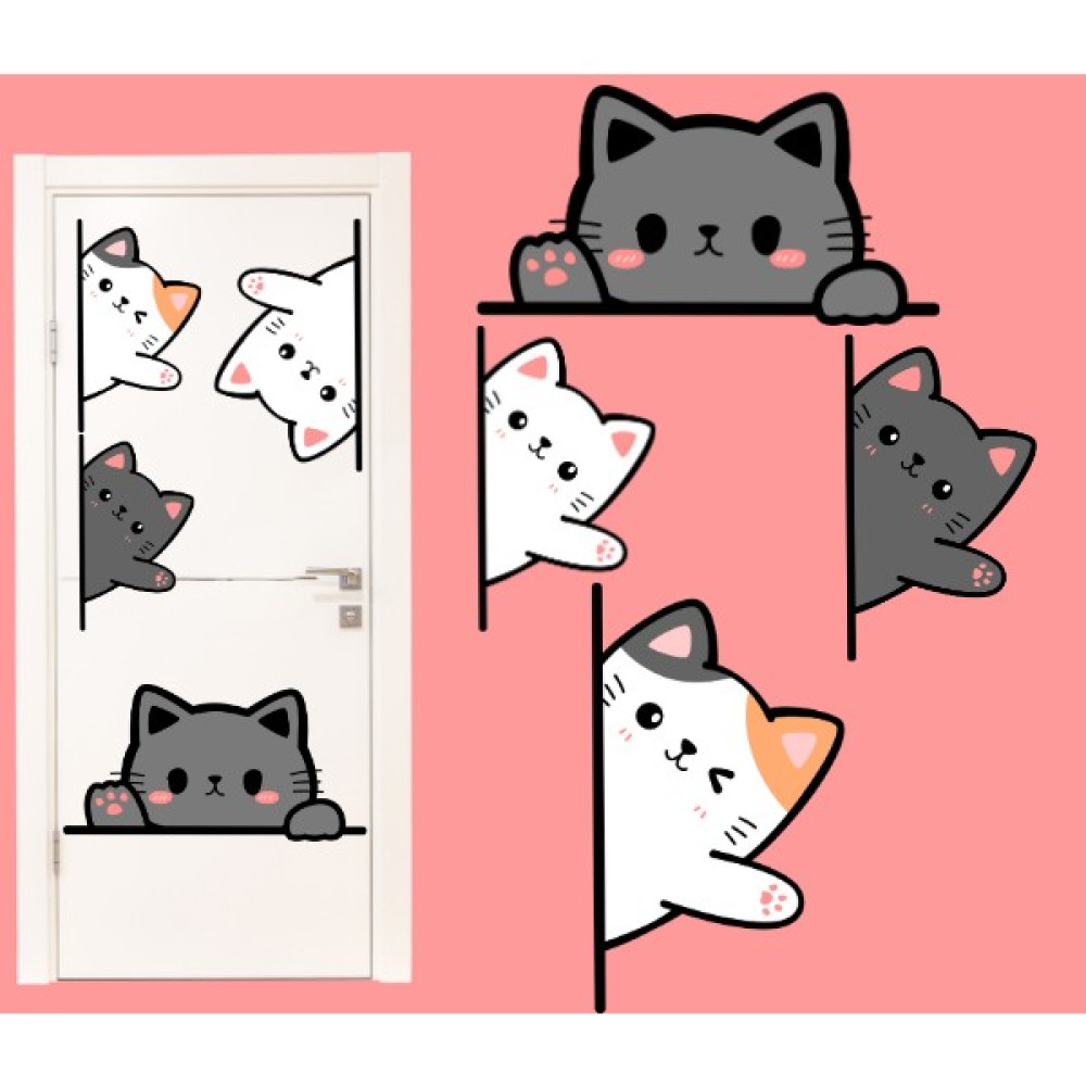 Etiketçi Paşa Şirin Kediler Kapı Duvar Çocuk Odası Sticker - 4'lü Kedi Etiket Seti Sticker Fiyatı