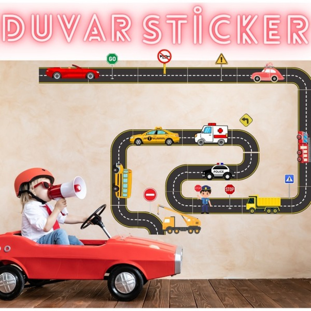 Etiketçi Paşa Trafik Levhaları, Araçlar ve Yollar Çocuk Odası Duvar Sticker Set Duvar Stickerı Fiyatı
