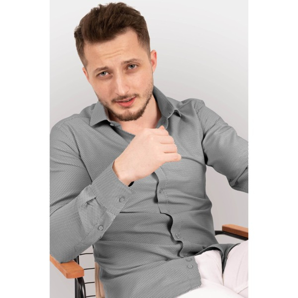 Etikmen Erkek Gri Armür Desenli Slimfit Gömlek Erkek Gömlek Fiyatı