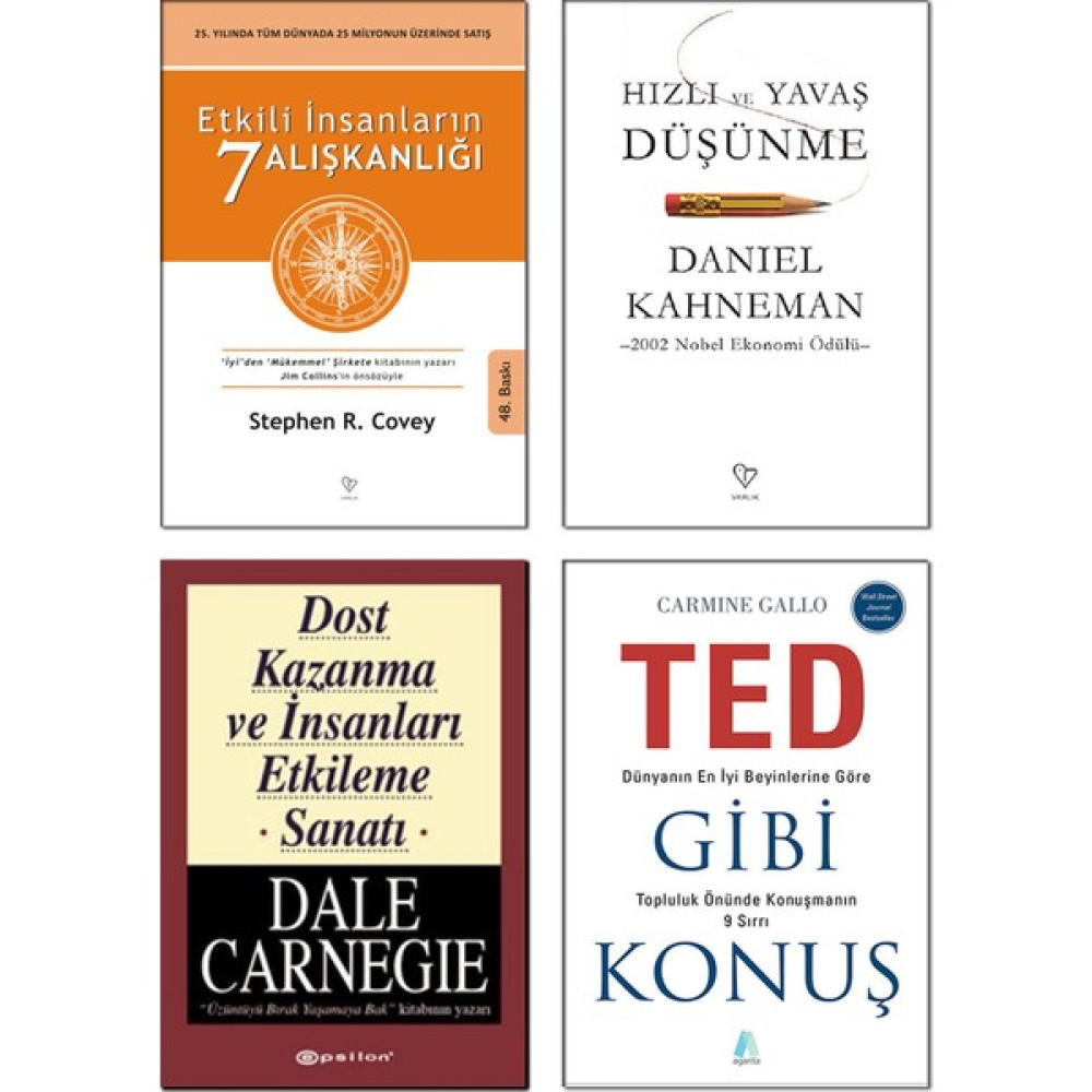 Etkili Insanların 7 Alışkanlığı + Hızlı ve Yavaş Düşünme + Dost Kazanma ve Insanları Etkileme Sanatı + Ted Gibi Konuş - 4 Kitap Set Kişisel Gelişim ve Psikoloji Fiyatı