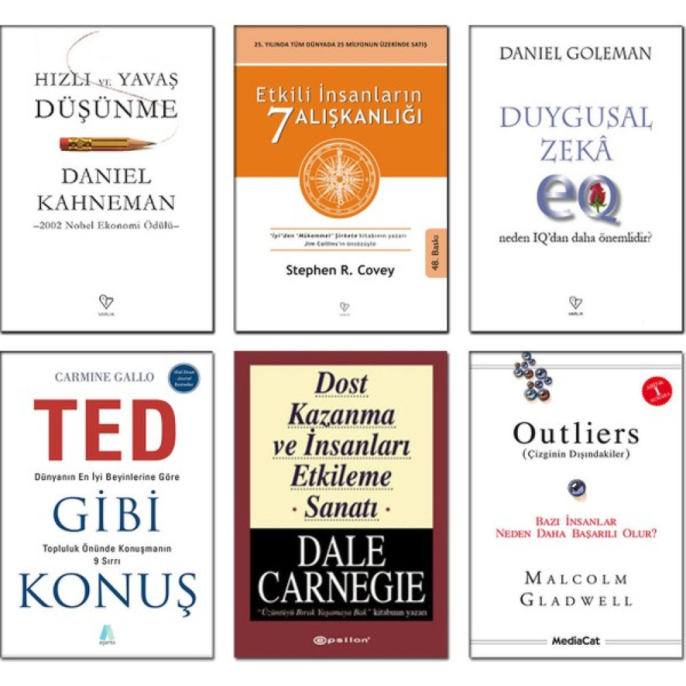Etkili Insanların 7 Alışkanlığı + Hızlı ve Yavaş Düşünme + Duygusal Zeka Neden Iq'dan Daha Önemlidir? + Ted Gibi Konuş + Outliers + Dost Kazanma ve... Başarı Kitapları Fiyatı