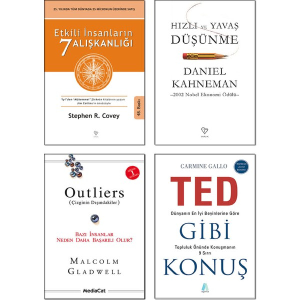 Etkili Insanların 7 Alışkanlığı + Hızlı ve Yavaş Düşünme + Outliers (Çizginin Dışındakiler) + Ted Gibi Konuş - 4 Kitap Set Başarı Kitapları Fiyatı