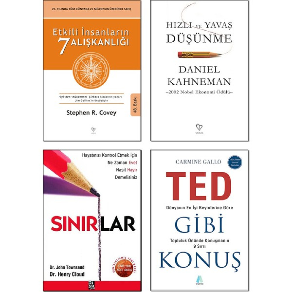 Etkili Insanların 7 Alışkanlığı + Hızlı ve Yavaş Düşünme + Sınırlar + Ted Gibi Konuş - 4 Kitap Set Kişisel Gelişim ve Psikoloji Fiyatı