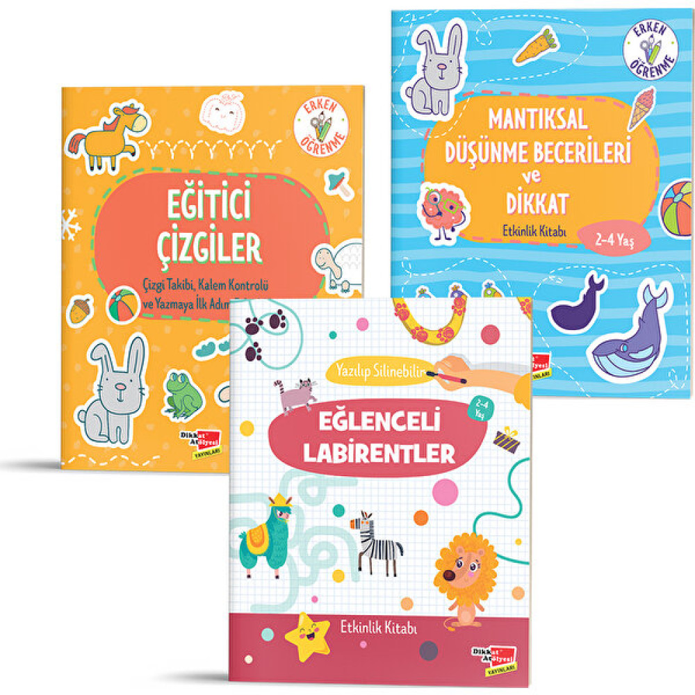 Etkinlik Kitabı Seti - 2 - 4 Yaş (Eğlenceli Labirentler, Mantıksal Düşünme Becerileri ve Dikkat, Eğitici Çizgiler) Zihinsel Gelişim Kitapları Fiyatı