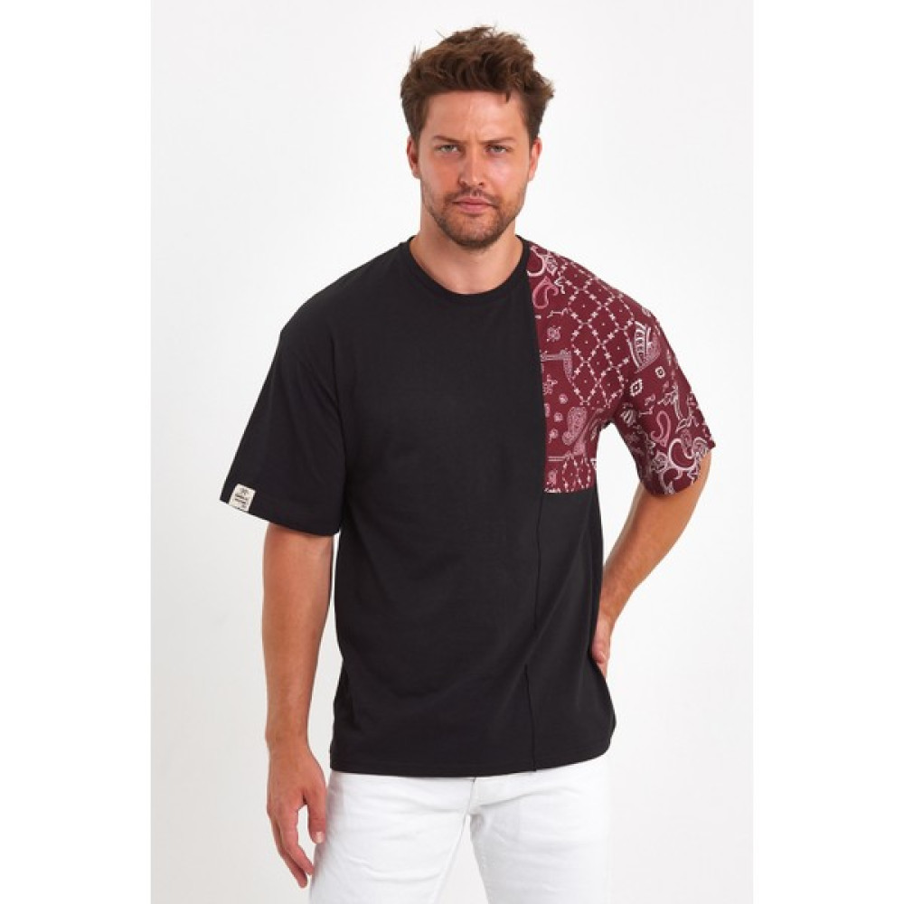 Etnik Desen Kol Detaylı Oversize Tişört %100 Pamuk A+ Kalite Erkek T-shirt Fiyatı