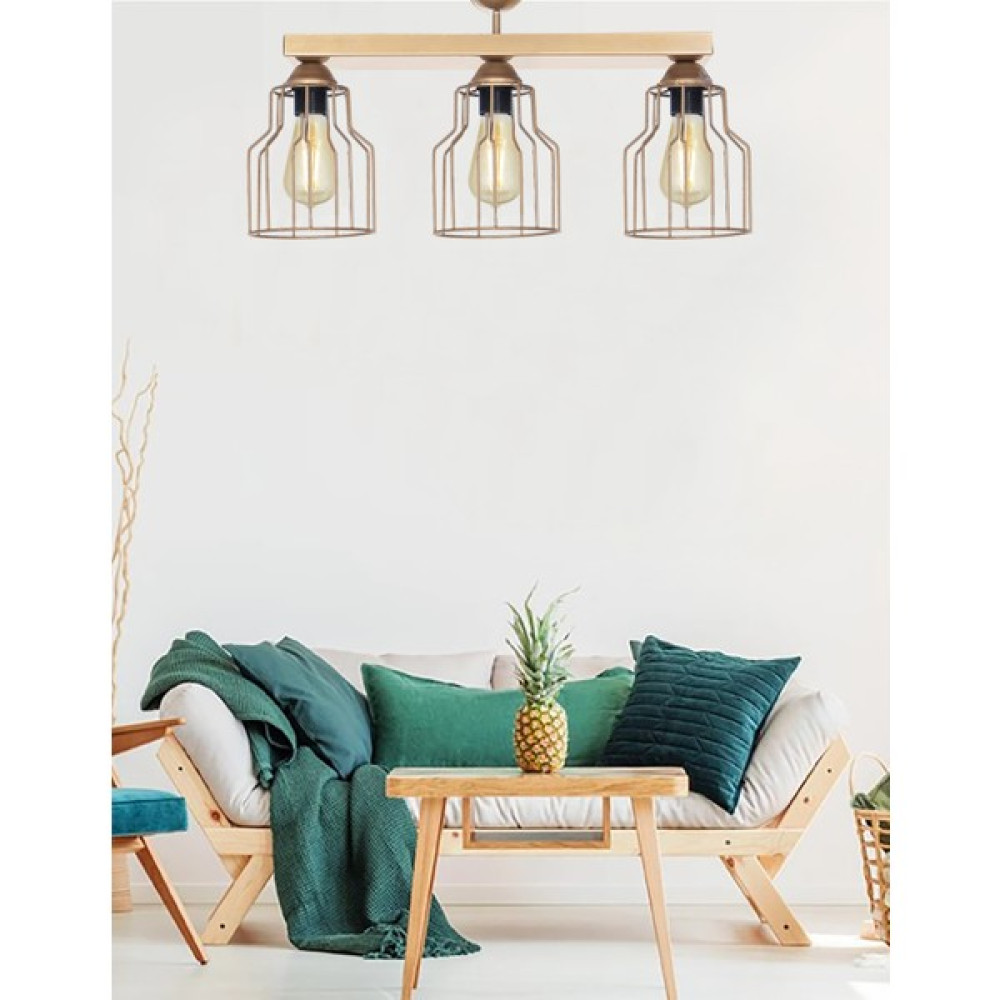 Etsylight Ametist Golden Dizilone 3, Salon Avize, Mutfak Avize, Yemek Odası Avize, Oturma Odası Avize - Sarı - 3'lü Avize Fiyatı