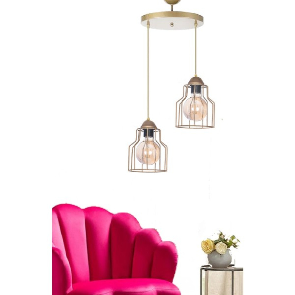 Etsylight Ametist Golden Lüx 2 Antre, Salon Avize - Sarı - 2'li Avize Fiyatı