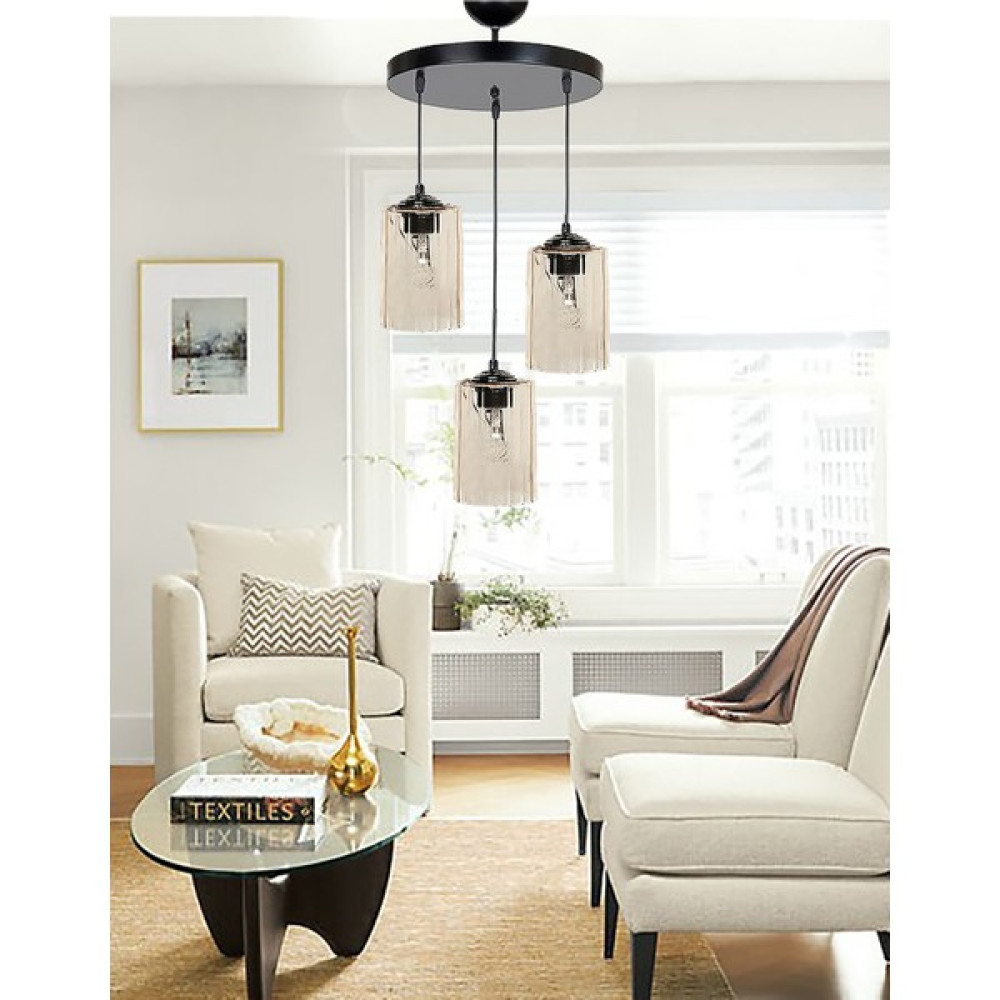 Etsylight Dora Black 3 Bal Köpüğü Camlı Salon Avize - 3'lü - Siyah Avize Fiyatı