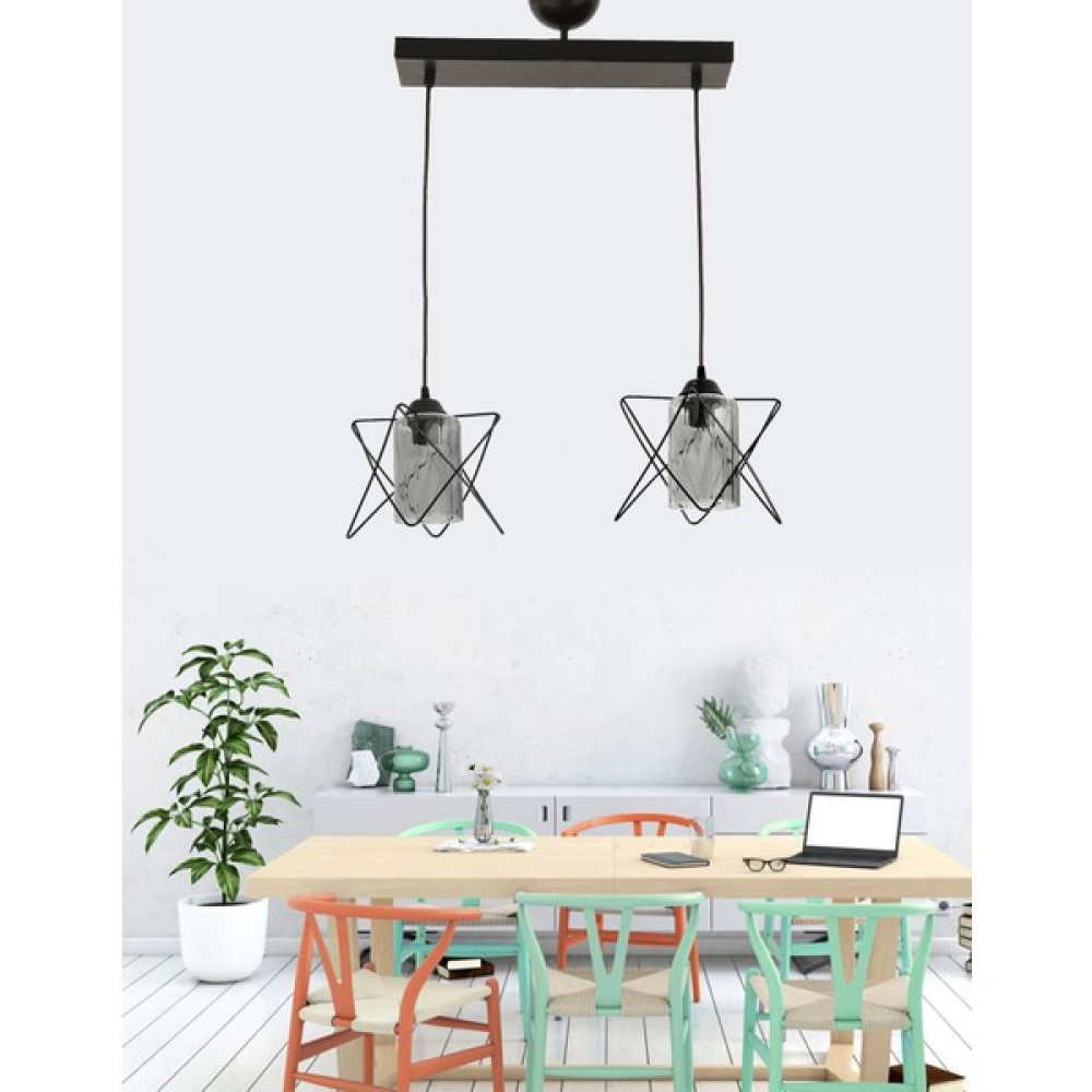 Etsylight Prizma Füme Glass Sıralı 2 Mutfak, Yemek Odası, Salon Avize - Siyah - 2'li Avize Fiyatı
