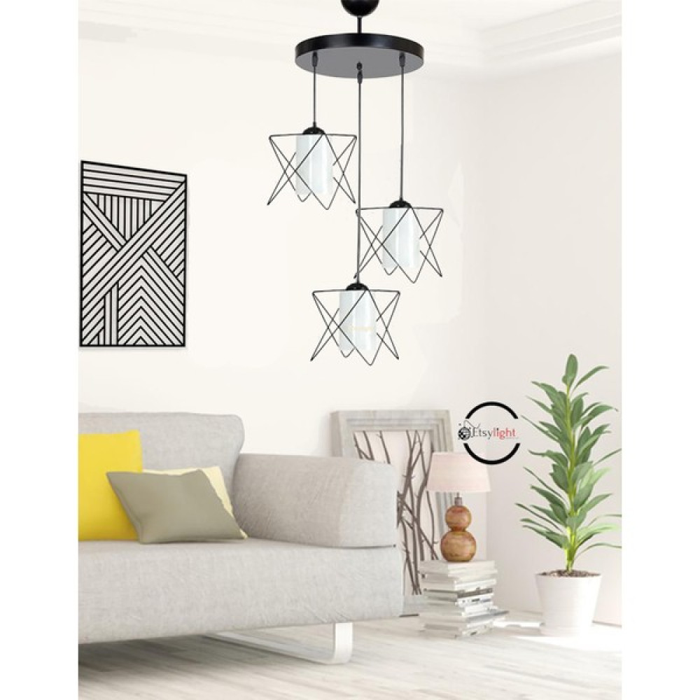 Etsylight Prizma White Glass Lüx 3 Antre, Mutfak, Salon Avize - Siyah - 3'lü Avize Fiyatı