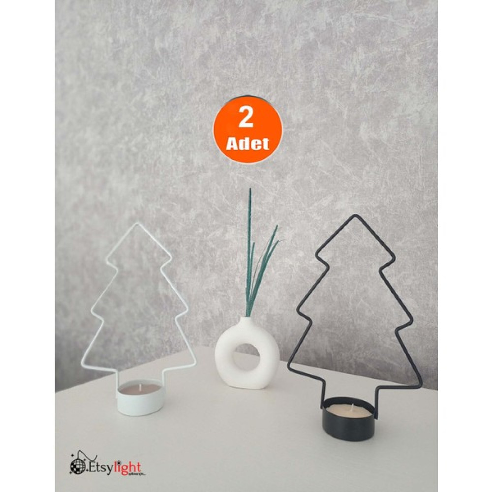 Etsylight Siyah Çam Beyaz Çam, Şamdan, Mumluk, Ev Mumluk, Dekoratif Mumluk, Tealight Mumluk, Yılbaşı Süsü Şamdan Fiyatı