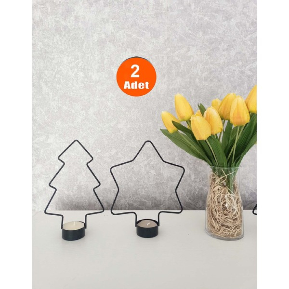Etsylight Siyah Yıldız, Siyah Çam, Mumluk, Ev Mumluk, Dekoratif Mumluk, Tealight Mumluk, Yılbaşı Süsü Şamdan Fiyatı