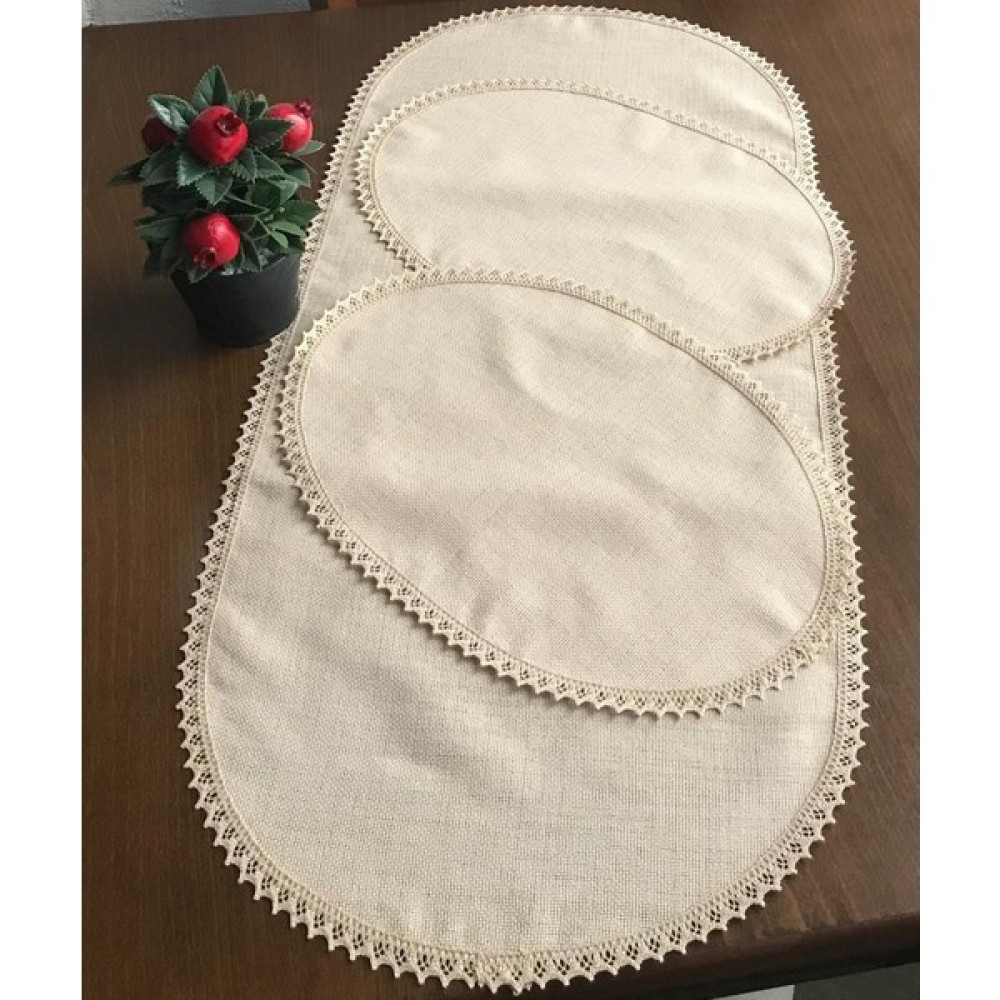 Etuval Kanaviçe Işlemelik Oval Yatak Odası Takımı (Kapiçino) - 35 x 70 cm - Renkli Masa Örtüsü Fiyatı