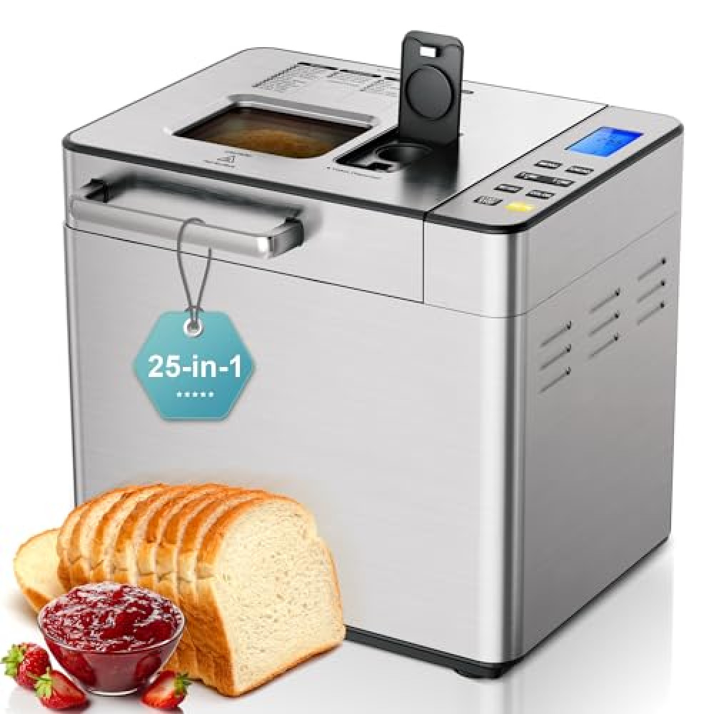 EUHOMY 25-in-1 Bread Maker Machine 2LB Breadmaker, Bread Machines with Nut Dispenser and Yeast Dispenser, 3 Loaf Sizes 3 Crust Colors, Dough Maker with Customized Options, Gluten-Free, Recipe, Gifts Toasters Fiyatı