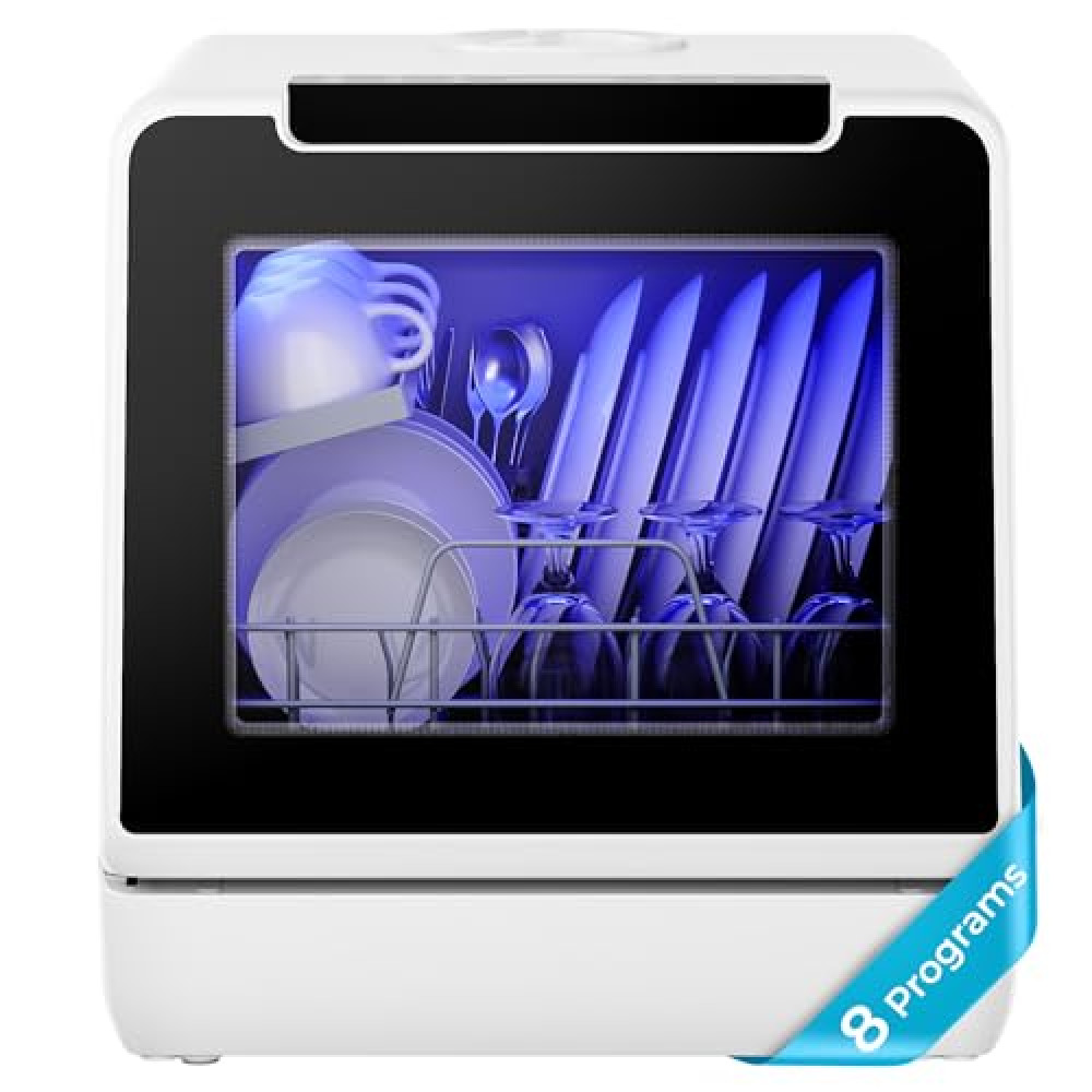 EUHOMY Portable Dishwasher Countertop, 8 Programs Dishwasher with 5L Built-in Water Tank and Drain Hose, Countertop Dishwasher No Hookup with 8 Modes with Self Clean & Baby Care, Dish Washer for RVs