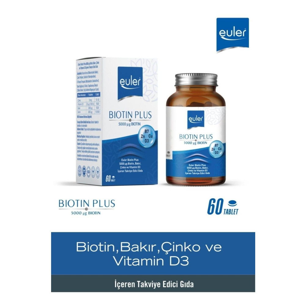euler Biotin Plus 5000 Mcg Çinko Bakır Ve D3 Içeren 60 Tablet Vitamin Saç Bakım Maskeleri & Serumlar & Spreyler Fiyatı