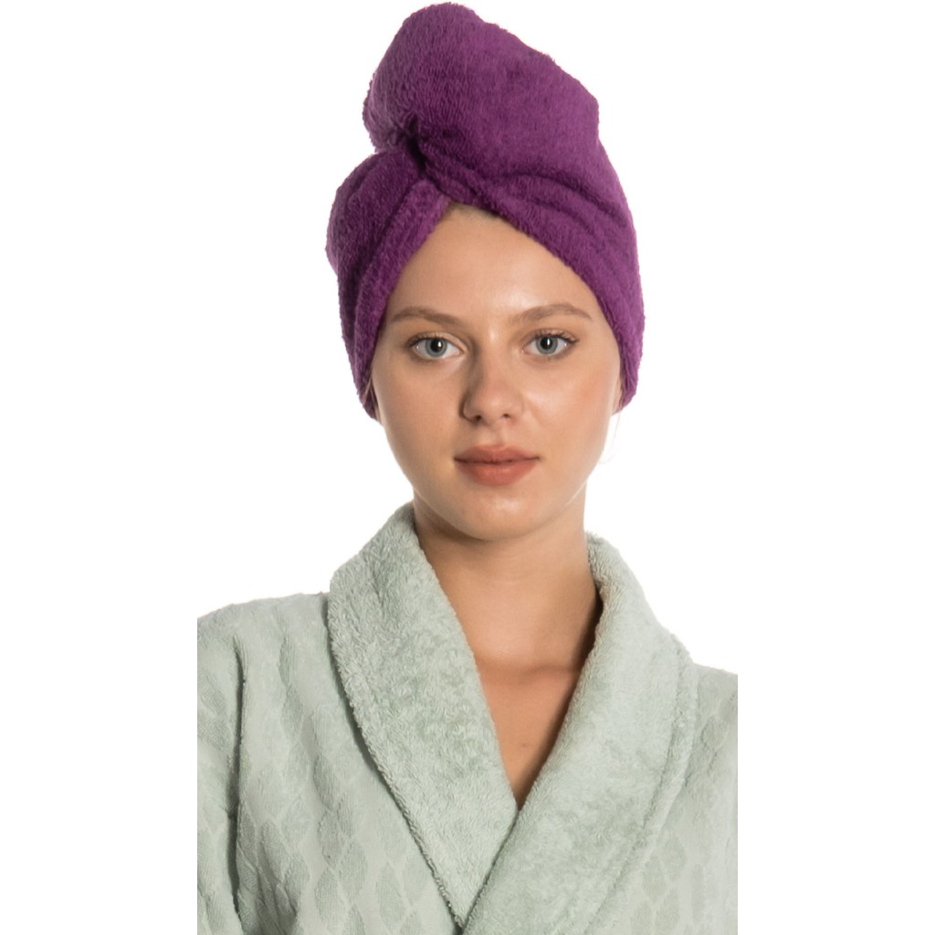 Eumenia Düz Eponj Düğmeli Havlu Mor Saç Kurulama Bonesi - 30 x 60 cm El / Yüz Havlusu Fiyatı