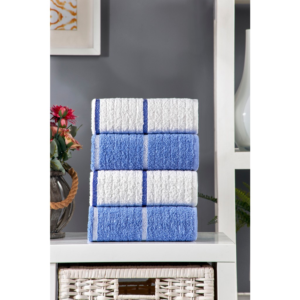 Eumenia Hand Navy 50 x 85 cm 4'lü El ve Yüz Havlusu | Mavi-Beyaz - Mavi - Beyaz El / Yüz Havlusu Fiyatı