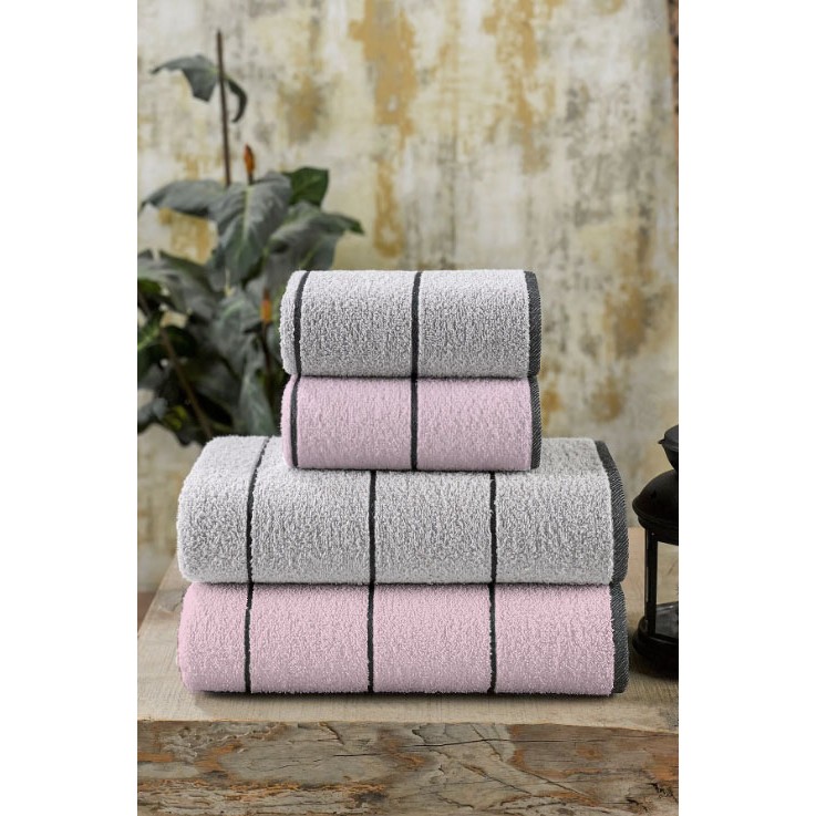 Eumenia Pudra Valona 50 x 85 – 70 X140 cm 4'lü Banyo Havlu Seti | Pudra-Gri - 70 x 140 cm - Gri - Pudra El / Yüz Havlusu Fiyatı