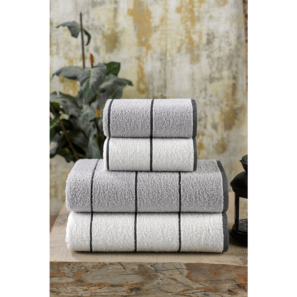 eumenia Valona 50 x 85 – 70 x140 cm 4lü Banyo Havlu Seti | Gri-krem Banyo Havlusu Fiyatı