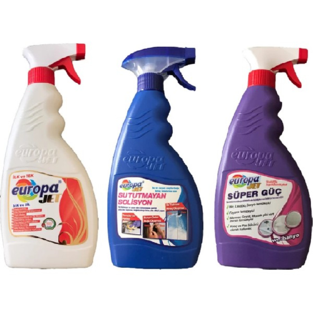 Europa Jet Sık ve Sil 500 ml + Su Tutmayan Camsil 500 ml + Wc Banyo Temizliği 500 ml Parlatıcı ve Temizleyiciler Fiyatı