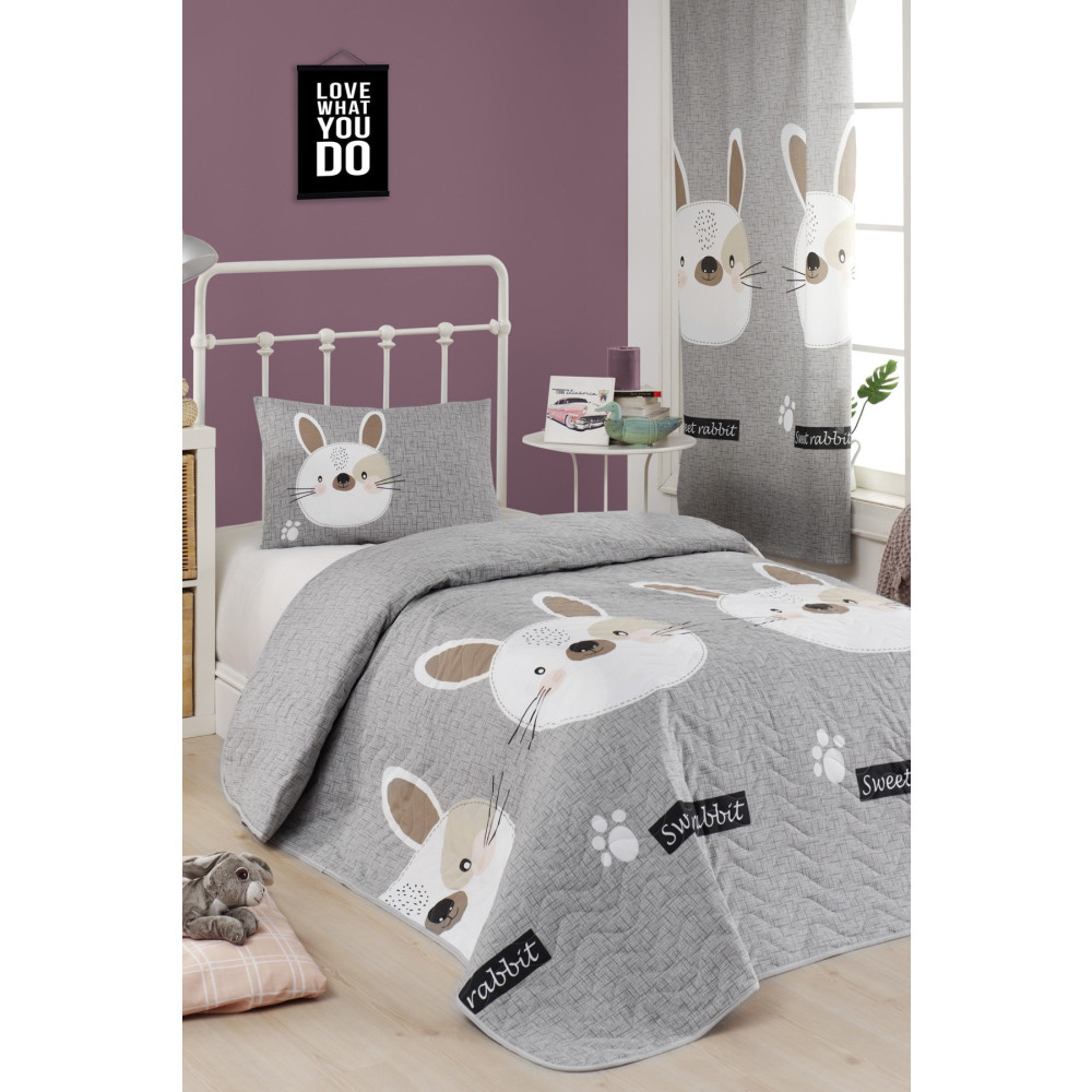 Ev & Ev Home Kapitone Yatak Örtüsü Seti Tek Kişilik Tavşancık A.Kahve-Gri-Pembe Yatak Örtüsü Fiyatı