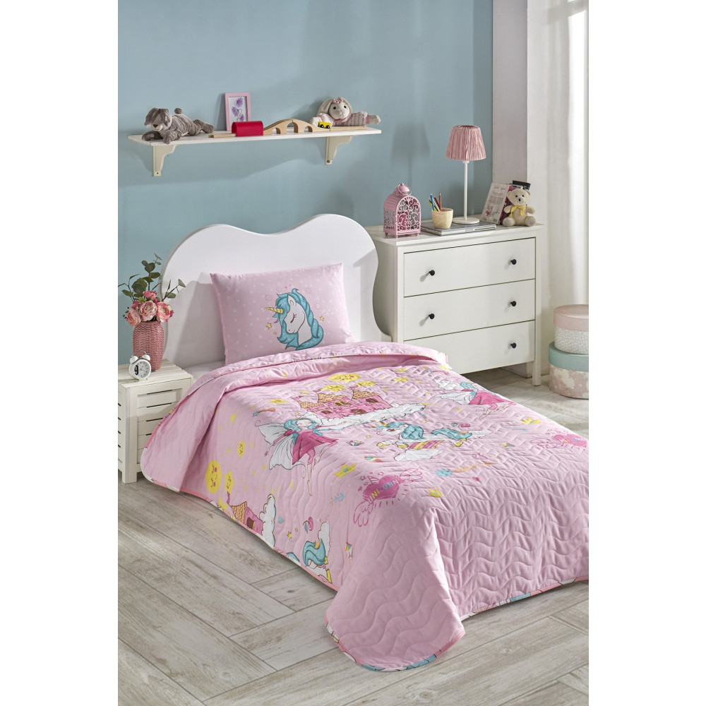 Ev & Ev Home Kapitone Yatak Örtüsü Seti Tek Kişilik Unicorn Dreams Pembe Yatak Örtüsü Fiyatı