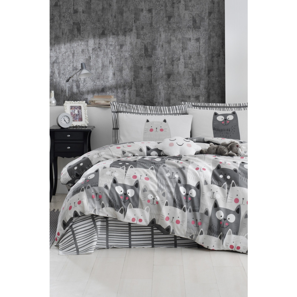 Ev & Ev Home Mature Nevresim Seti Çift Kişilik DuvardaKediler Gri Nevresim Takımı Fiyatı
