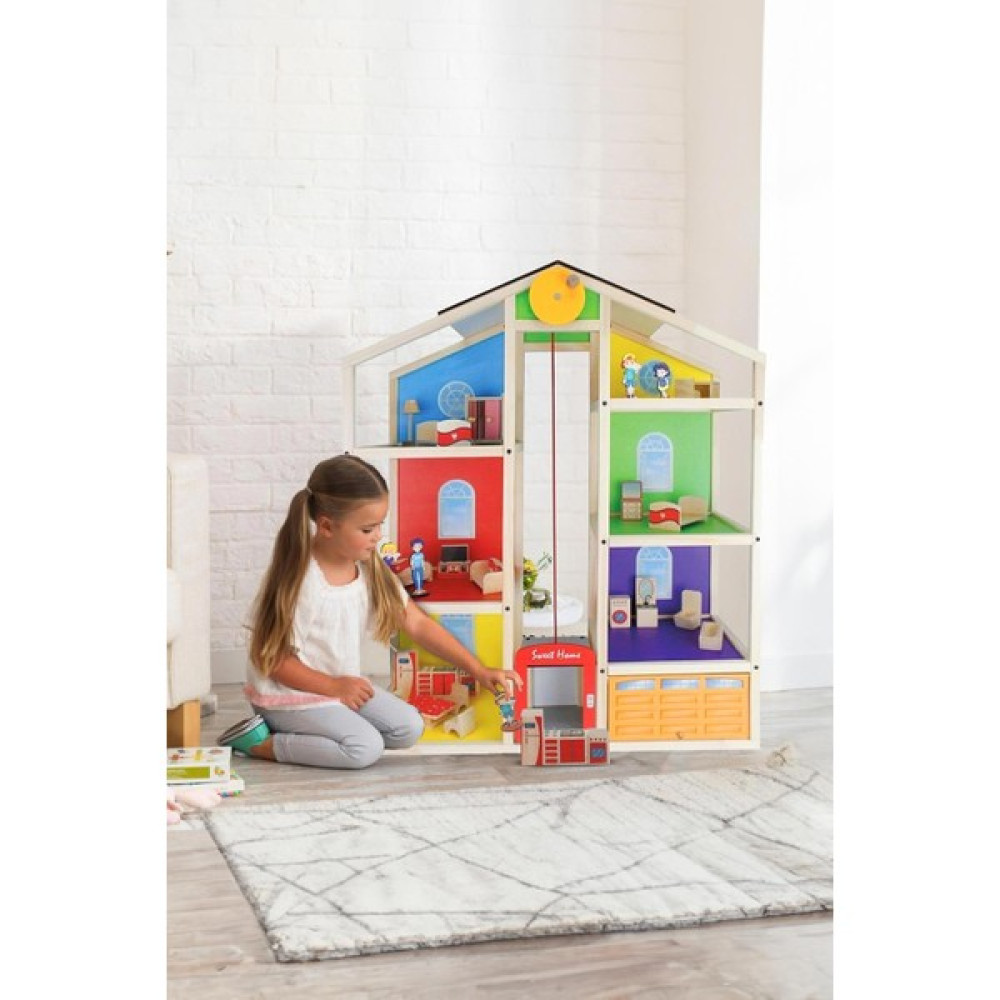 EV19 Ahşap Asansörlü Oyun Evi, Ahşap Oyun Evi Hediye Çocuk Halısı - Renkli Bebek Oyuncakları Fiyatı