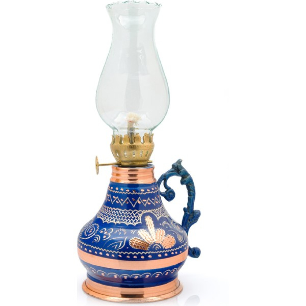Eva Copper 350 ml Dekoratif Nostaljik Fitilli Bakır Kandil, Işlemeli Gaz Lambası - Mavi - Sadece Lamba Elektrik ve Aydınlatma Fiyatı