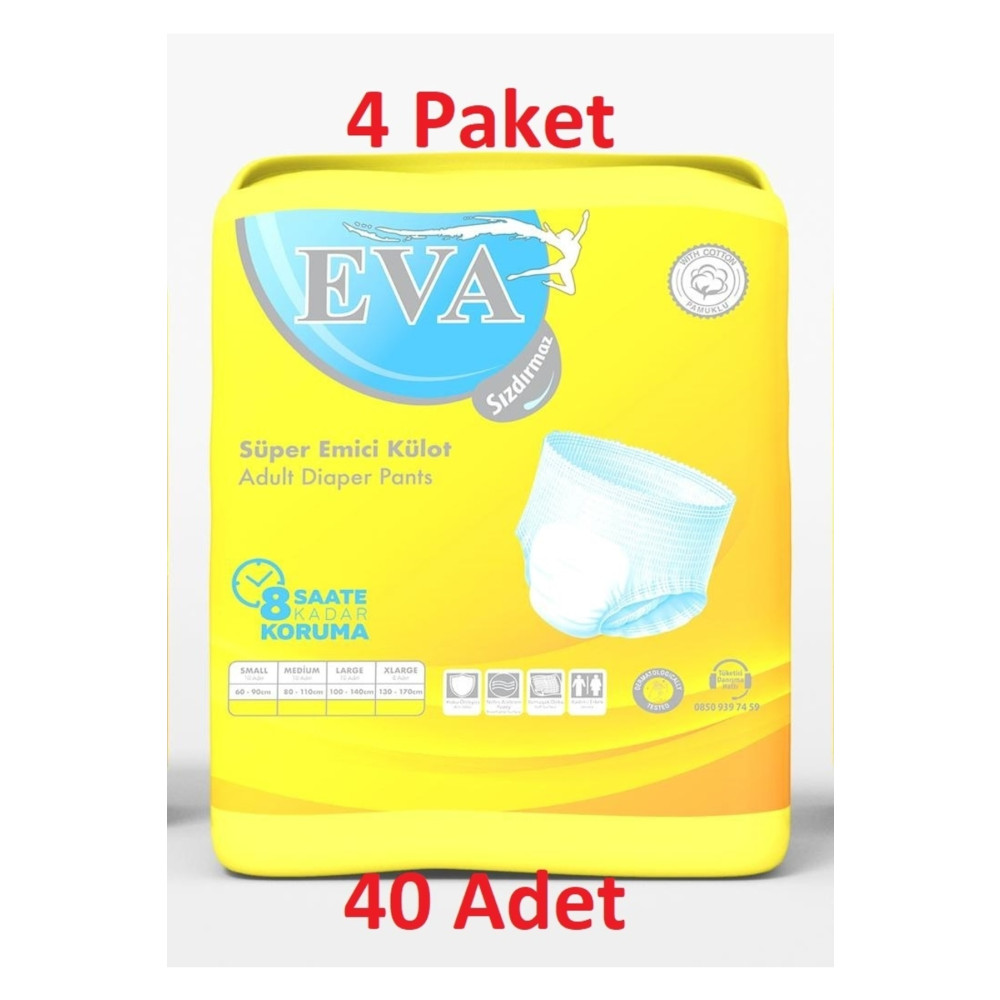 EVA Emici Külot Medium(80-120CM) Large(100-140CM) 4 Paket 40 Adet M Beden Hasta Bezleri ve Temizliği Fiyatı