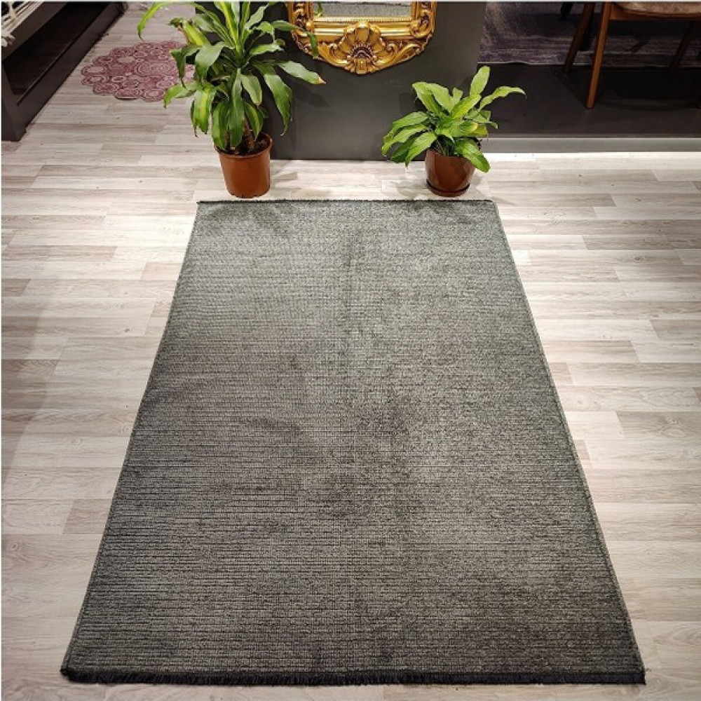 Eva Life Antibakteriyel Leke Tutmaz Kolay Temizlenebilir-Yıkanabilir Kaymaz Taban Kilim Kendinden Saçaklı - Antrasit - 80 x 300 cm Kilim Fiyatı