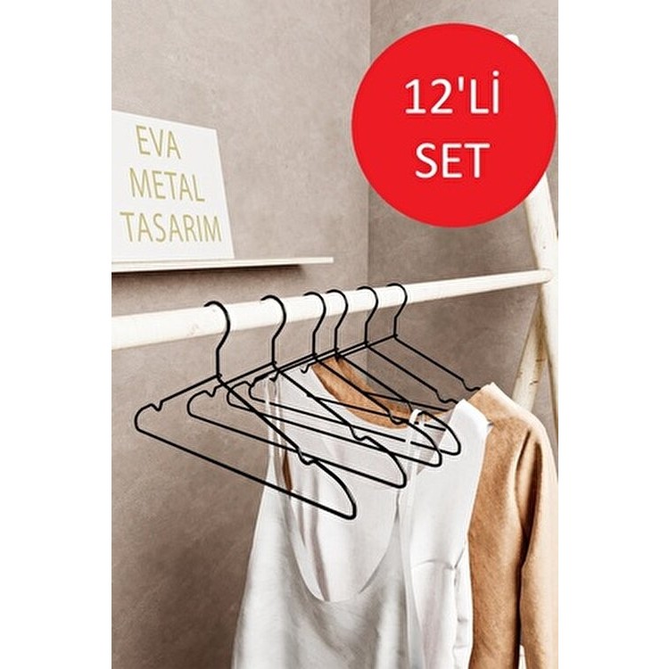 Eva Metal Tasarım 12 Adet Lüks Siyah Askı Metal A Kalite Elbise Kıyafet Askısı Giyim & İç Giyim Fiyatı