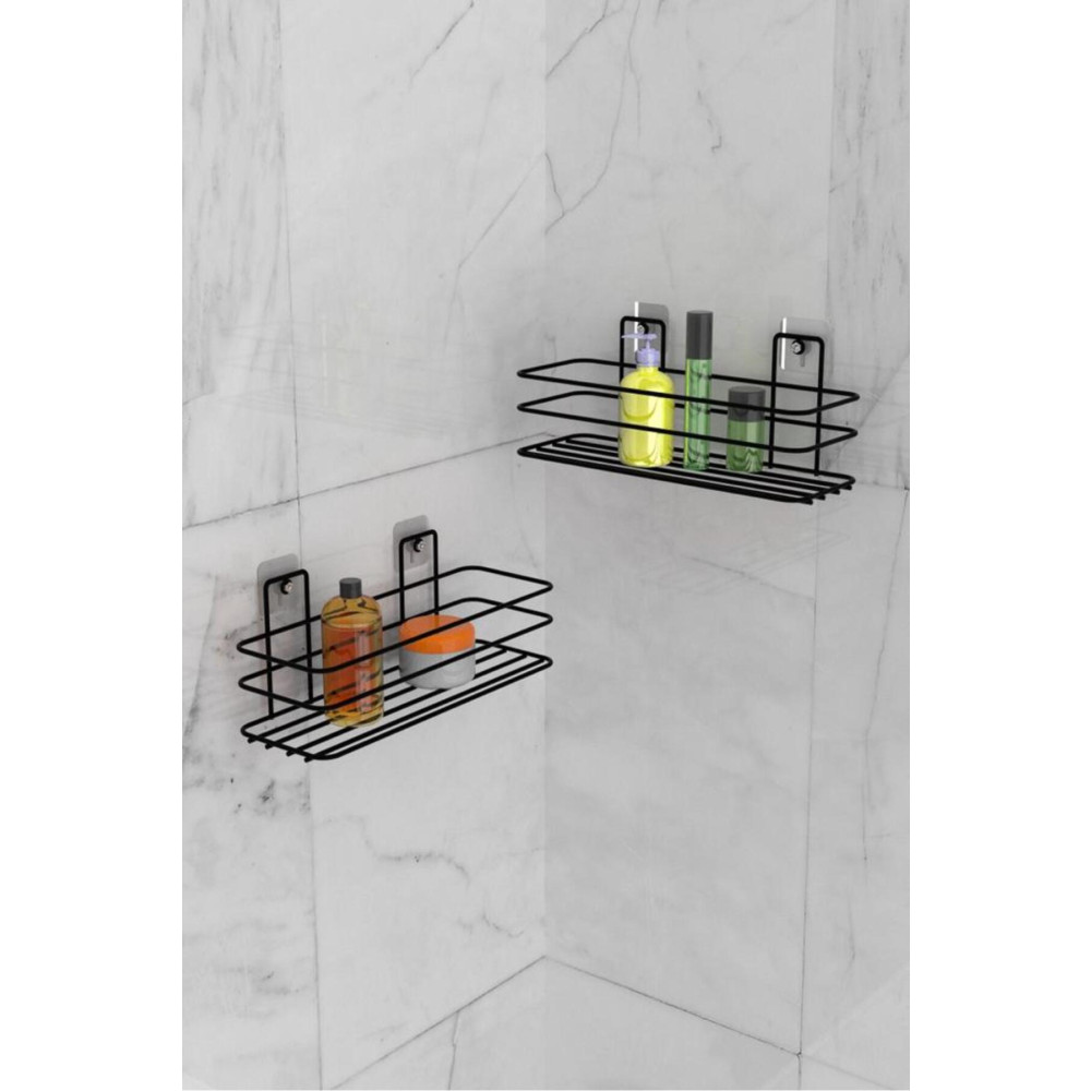 EVA METAL TASARIM Banyo Düzenleyici Şampuanlık Sabunluk Yapışkanlı 2 Adet Banyo Rafı Mat Siyah Duş Rafı Organizer Banyo Aksesuarları Fiyatı