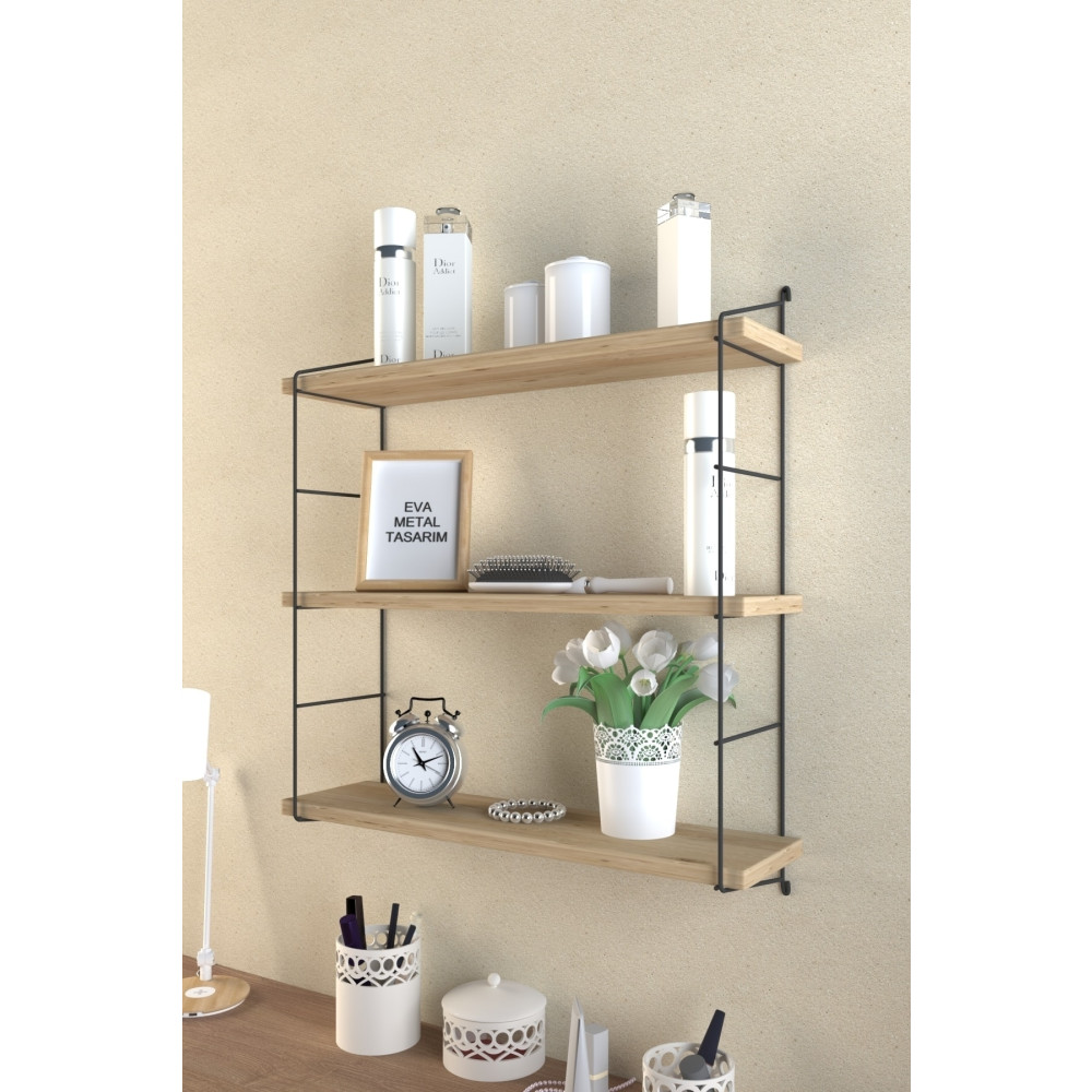 EVA METAL TASARIM Modern Büyük Boy 3 Katlı Duvar Rafı Çam Desenli Duvar Rafı Fiyatı