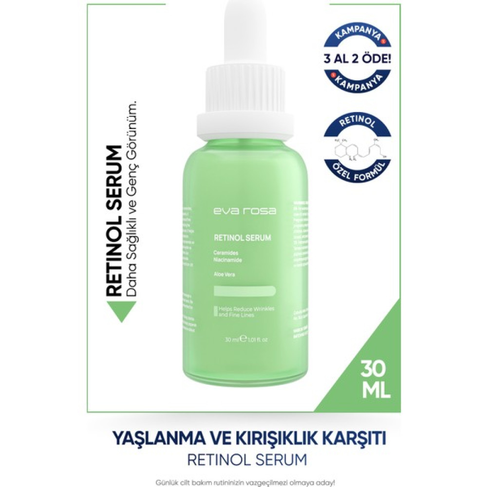 Eva Rosa Yaşlanma Karşıtı, Onarıcı, Nemlendirici, Aydınlatıcı, Aloe Vera Özlü Retinol Serum 30 ml Anti-Aging / Yaşlanma Karşıtı Fiyatı