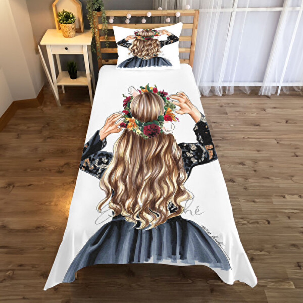 Evan Home Çiçek Taç Desenli Yatak Örtüsü ve Yastık Kılıfı 2li Takımı - 140 x 220 cm - Beyaz Yatak Örtüsü Fiyatı
