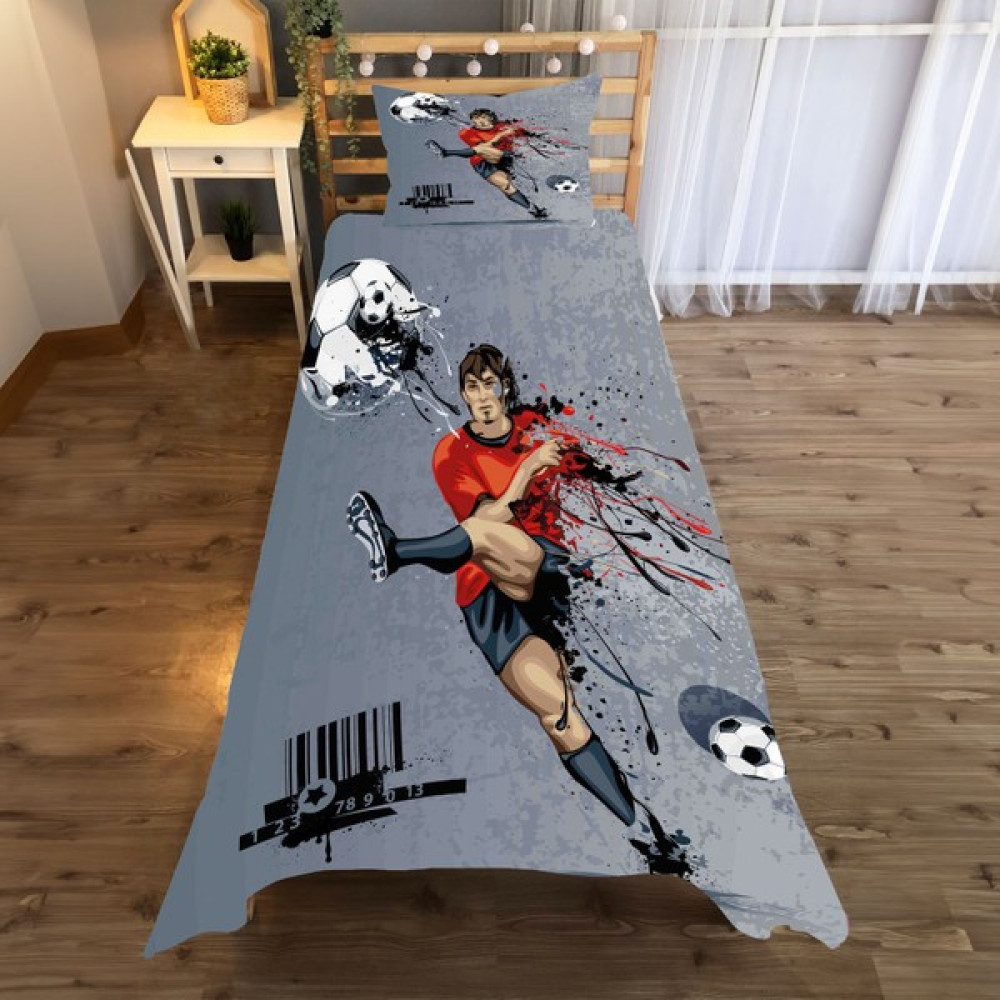Evan Home Futbolcunun Desenli Yatak Örtüsü ve Yastık Kılıfı 2li Takımı - 140 x 220 cm - Gri Yatak Örtüsü Fiyatı