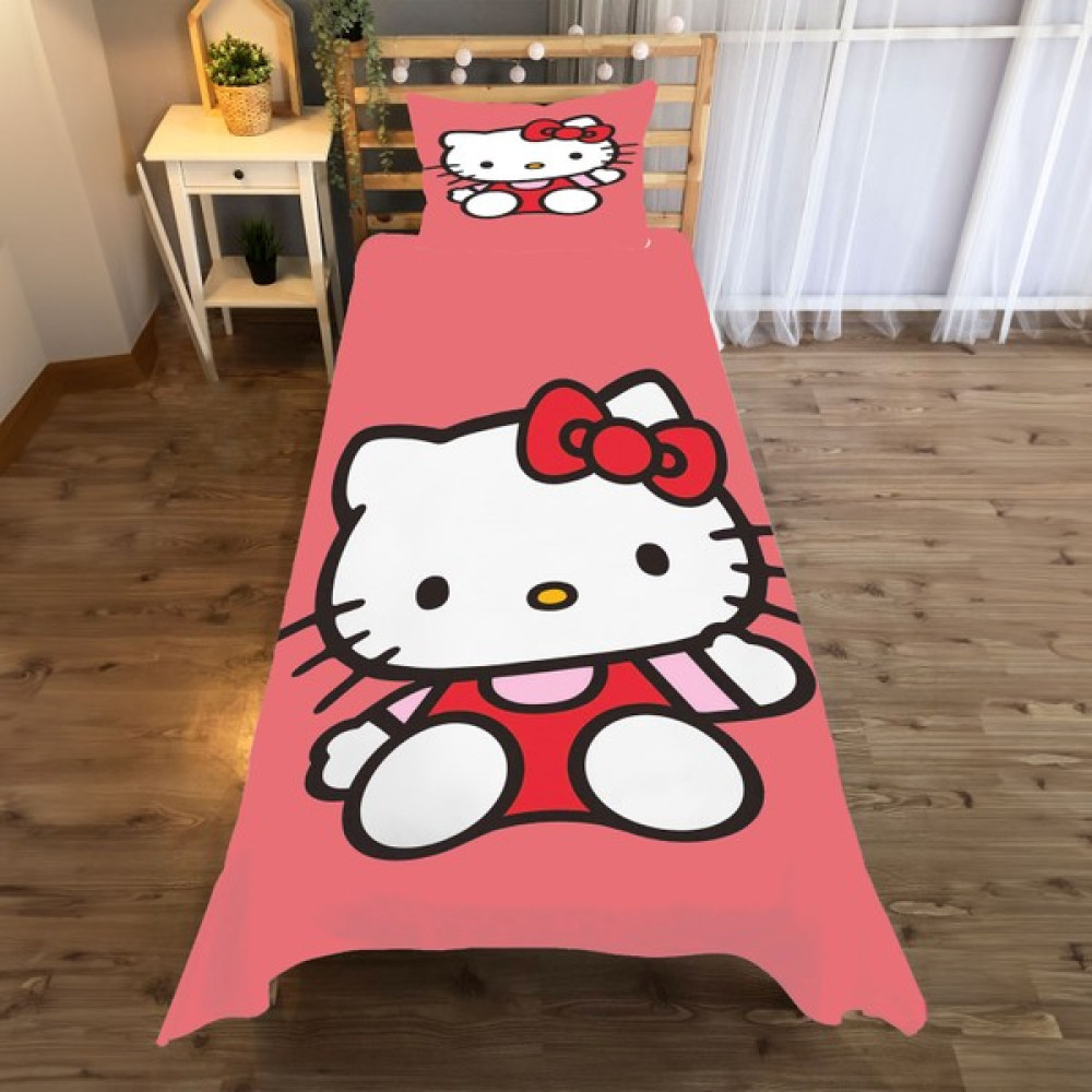 Evan Home Hello Kitty Desenli Yatak Örtüsü ve Yastık Kılıfı 2li Takımı - 140 x 220 cm - Renkli Yatak Örtüsü Fiyatı