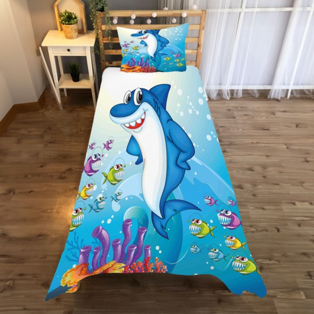 Evan Home Köpekbalığı Desenli Yatak Örtüsü ve Yastık Kılıfı 2li Takımı - 140 x 220 cm - Renkli Yatak Örtüsü Fiyatı
