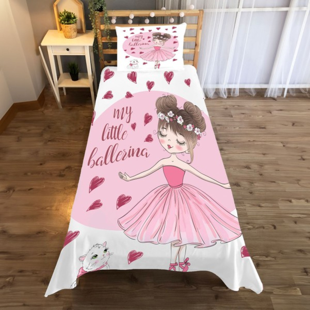 Evan Home Küçük Balerin Desenli Yatak Örtüsü ve Yastık Kılıfı 2li Takımı - 140 x 220 cm - Beyaz Yatak Örtüsü Fiyatı