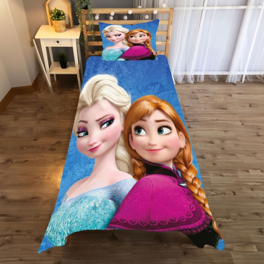 Evan Home Mavi Elsa ve Anna Desenli Yatak Örtüsü ve Yastık Kılıfı 2li Takımı - 140 x 220 cm Yatak Örtüsü Fiyatı
