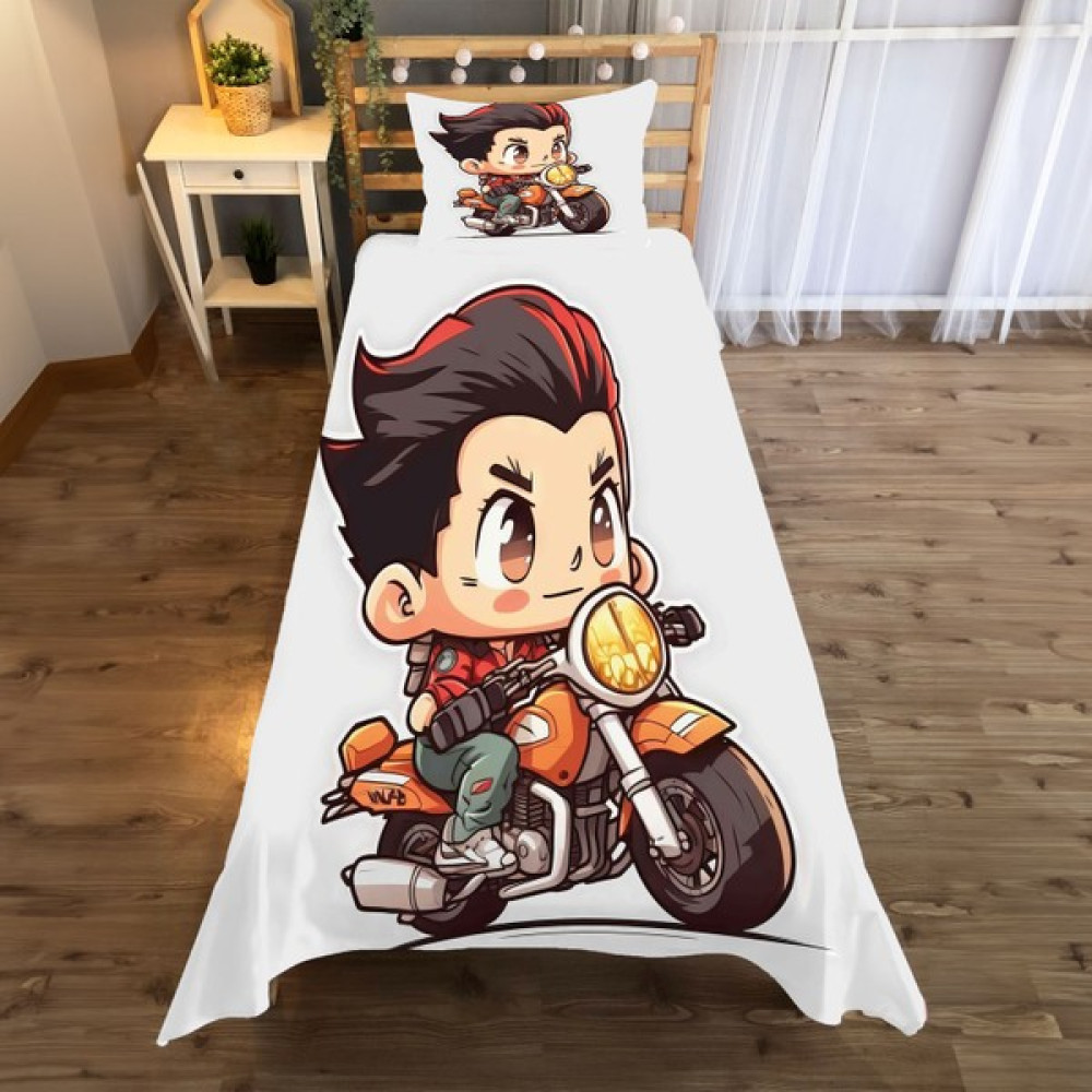 Evan Home Motosiklet Desenli Yatak Örtüsü ve Yastık Kılıfı 2li Takımı - 140 x 220 cm - Renkli Yatak Örtüsü Fiyatı