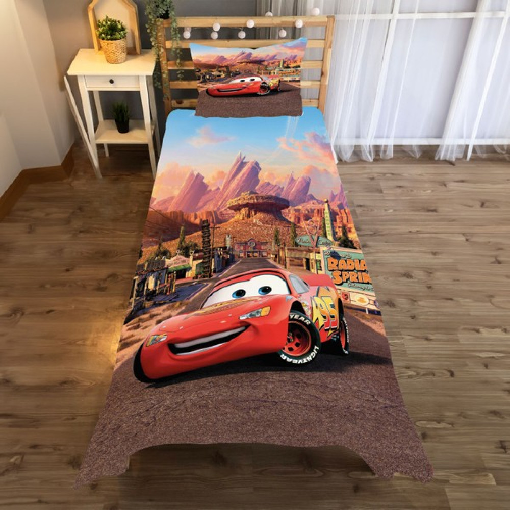 Evan Home Mutlu Araba Desenli Yatak Örtüsü ve Yastık Kılıfı 2li Takımı - 140 x 220 cm - Renkli Yatak Örtüsü Fiyatı